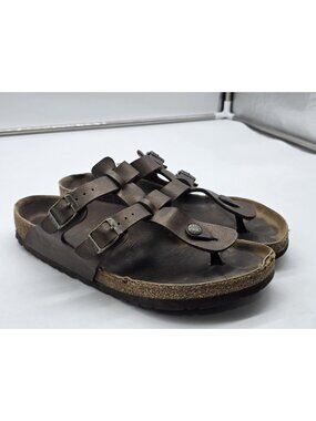 Birkenstock Sandals Shoes Women 9 Brown Mayari Leather Thong Cork Footbed Damage